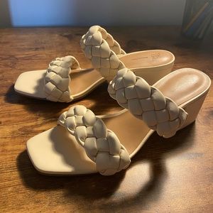 Time and Tru White Braided Heels